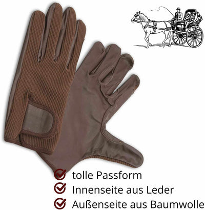 AMKA Leder Fahrhandschuhe mit Elastik-Handrücken und Verstärkungen für die Fahrleine Kutschhandschuh