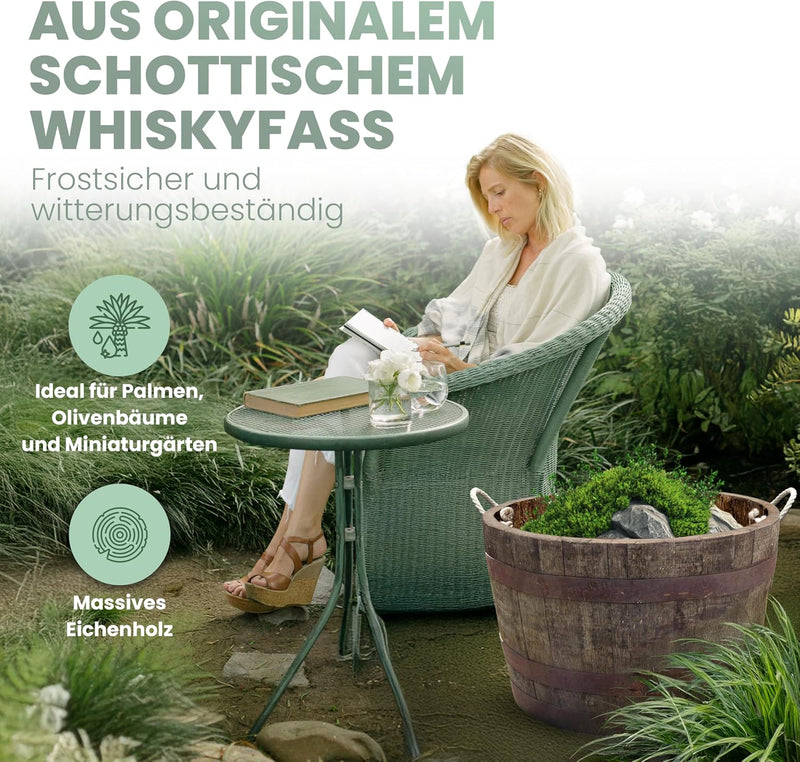 Halbes Fass aus einem originalen schottischen Whiskyfass (Natur - mit Schlaufen)