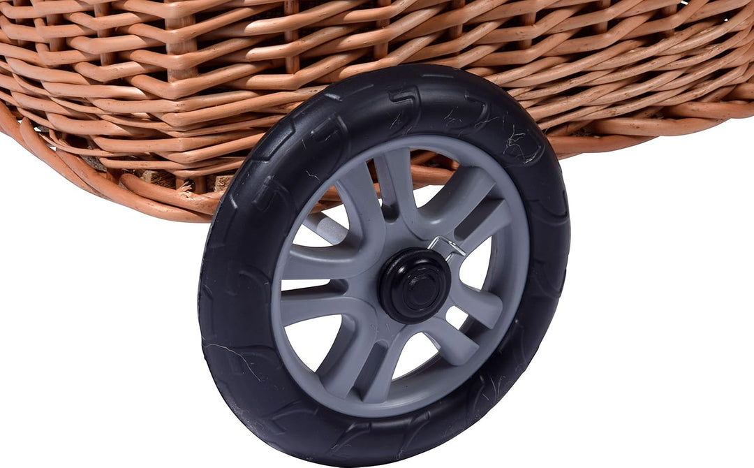 dobar® Praktischer Kaminholzkorb aus geschälter Weide mit Rollen- Weidekorb mit herausnehmbarer Stof