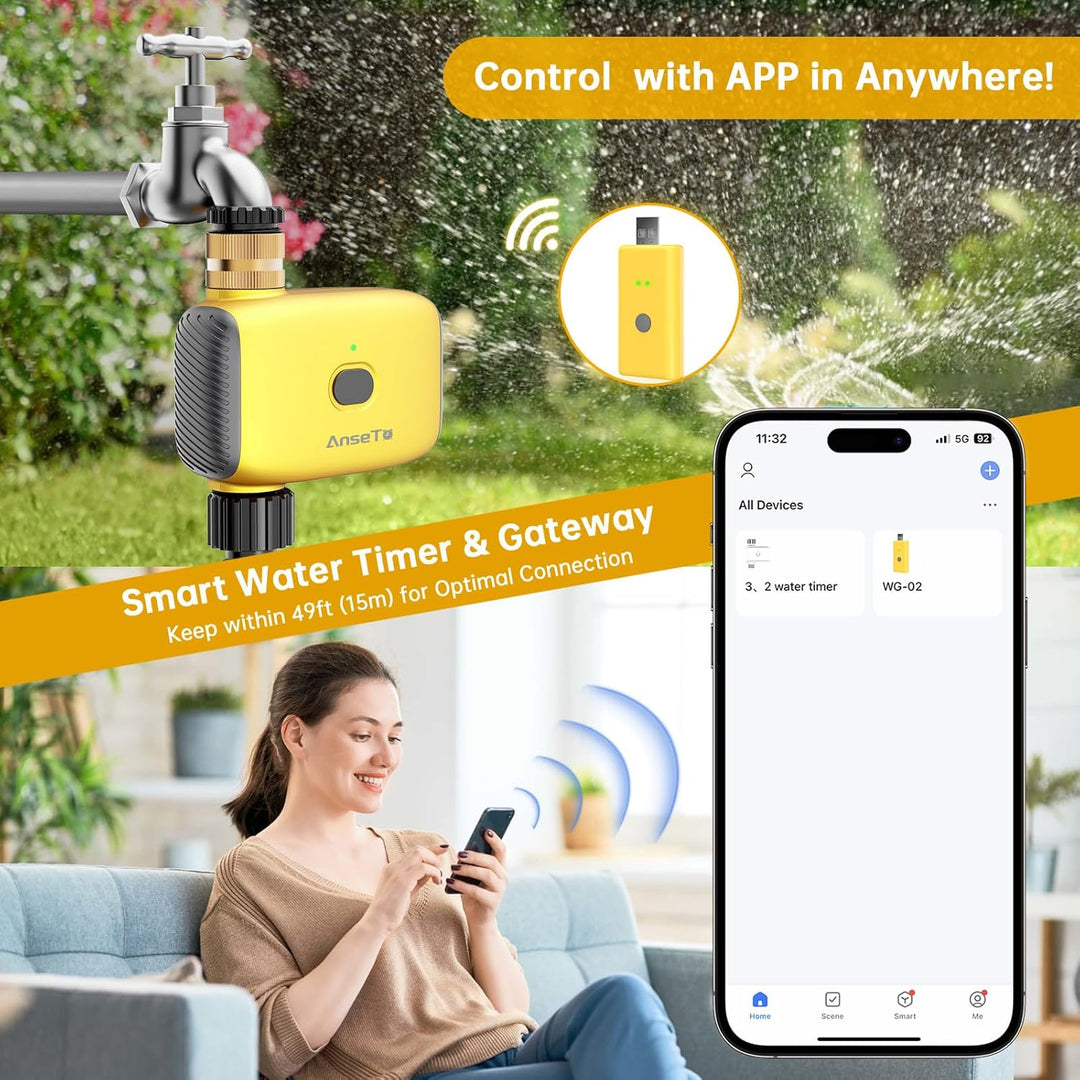 WiFi Bewässerungscomputer mit Wassereinlass aus Messing für Garten,Gewächshaus,Rasen,Automatische Ze