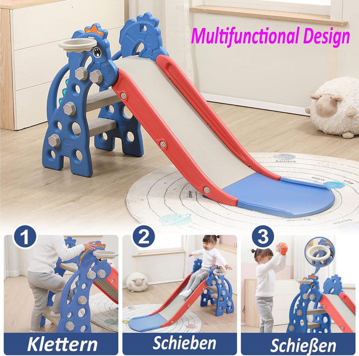 YRHome 3 in 1 Kinderrutsche Kinder Rutsche mit Basketballkorb Faltbar Gartenrutsche Kleinkinderrutsc