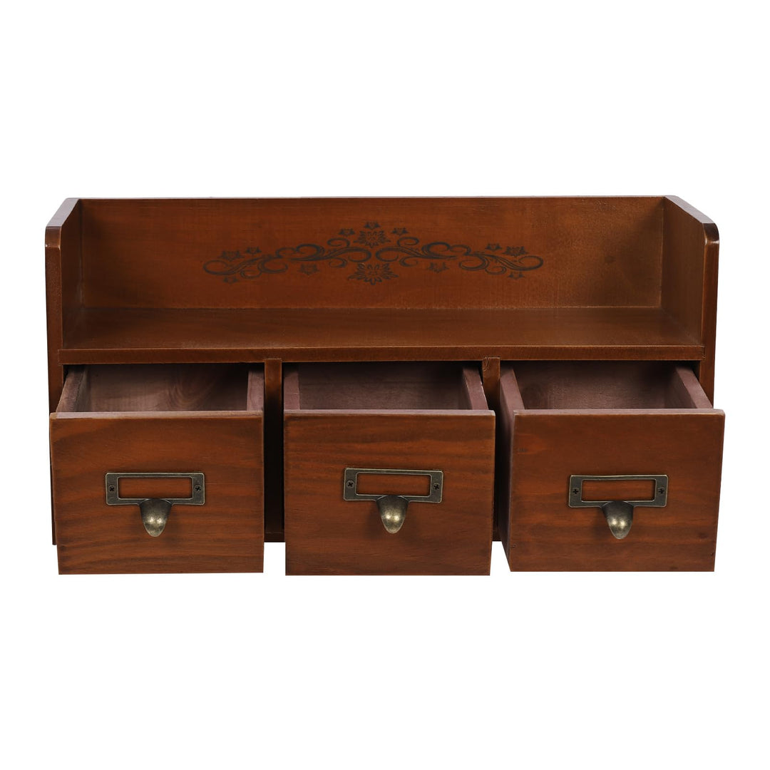 Schreibtisch Organizer Schubladenbox Holz Vintage 38.5*14.5*18.5cm Aufbewahrungsbox Mit 3 Schubladen