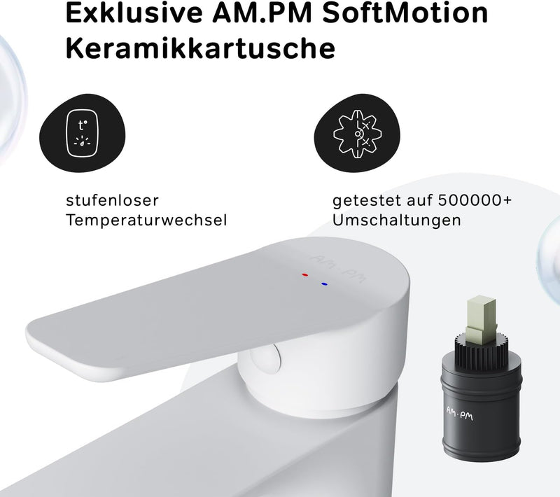 AM.PM Hit Waschtischarmatur mit Einhebelmischer, SoftMotion Keramikkartusche, Armatur ø33mm, Neoperl