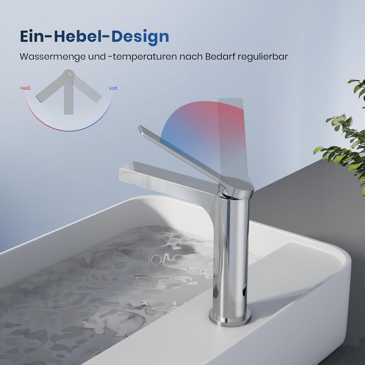 EMKE Wasserhahn Bad Chrom, 195 x 173 x 46 mm, Messing, Keramikkartusche, Badarmatur, Mischbatterie W