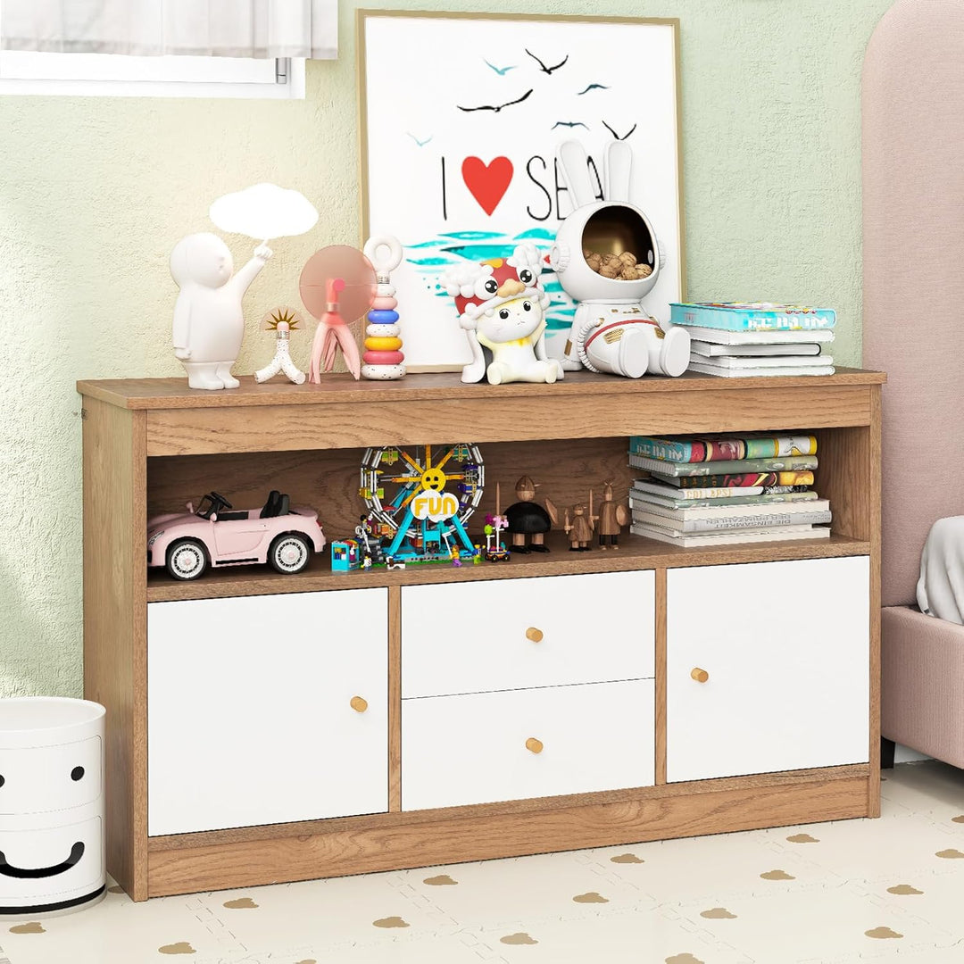 COSTWAY Spielzeugschrank Kinder, Kinderregal aus Holz, Kinderschrank mit 2 Schubladen & 2 Türen, Spi