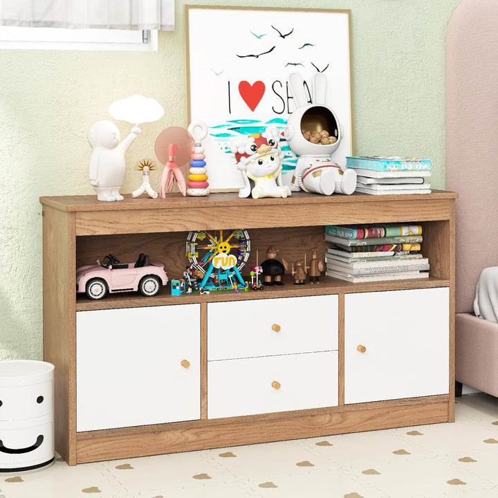 COSTWAY Spielzeugschrank Kinder, Kinderregal aus Holz, Kinderschrank mit 2 Schubladen & 2 Türen, Spi