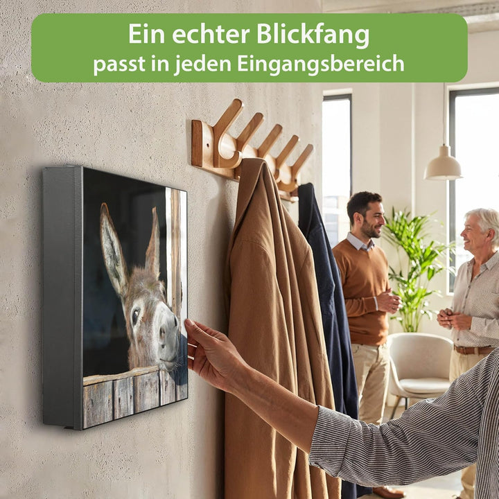 banjado® Grosser Schlüsselkasten Glas/Schlüsselbox 30cm x 30cm mit 50 Haken - Motiv Nicki/Schlüsselk