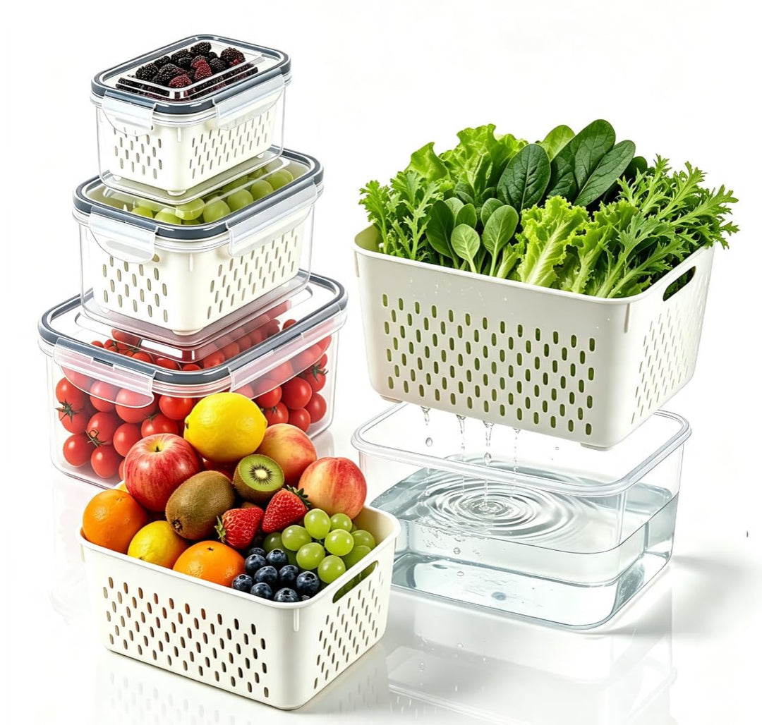 efuturetime 4-tlg. Kühlschrank Organizer Frischhaltedosen mit Deckel &amp; Sieb 4pcs-380/800/1700/3150ml