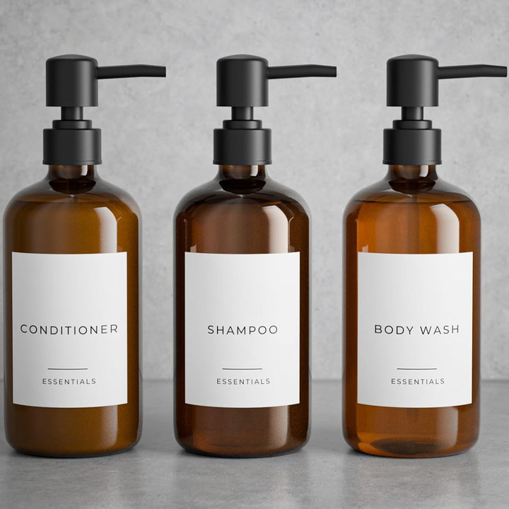 Stylischer Shampoo- und Spülungsspender, Set mit 3 Stück, Moderne 600 ml Duschseife, PET-Flaschen mi