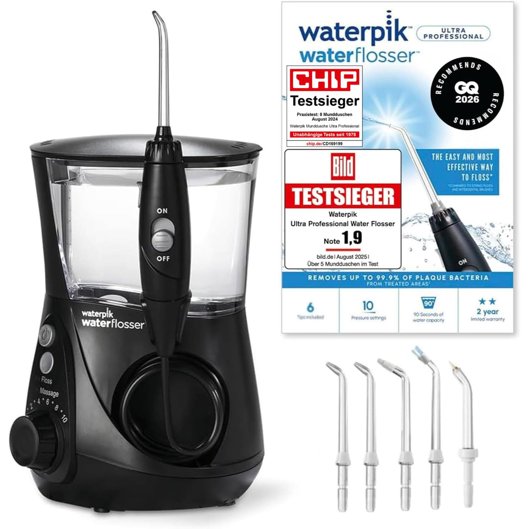 Waterpik Ultra Professional Waterflosser feststehende Munddusche mit 7 Aufsätzen, Druckbereich von 0