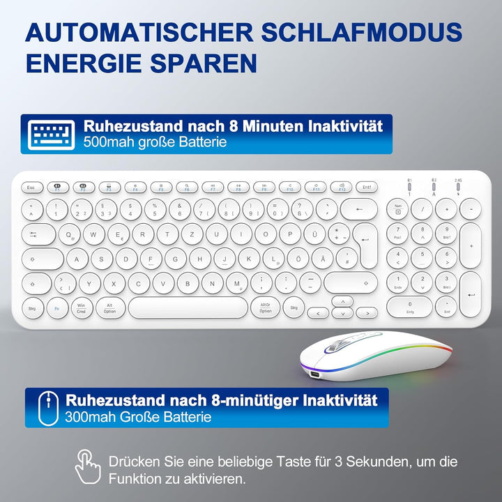 PINKCAT Bluetooth Tastatur Maus Set kabellos, Wiederaufladbare Dualmodus (Bluetooth 5.1+2.4G) Kabell