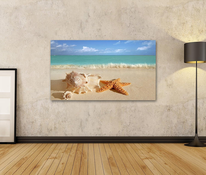 islandburner Bild auf Leinwand Meer Muschel Seestern Im Tropischen Sand Türkisfarbenes Meer Karibik