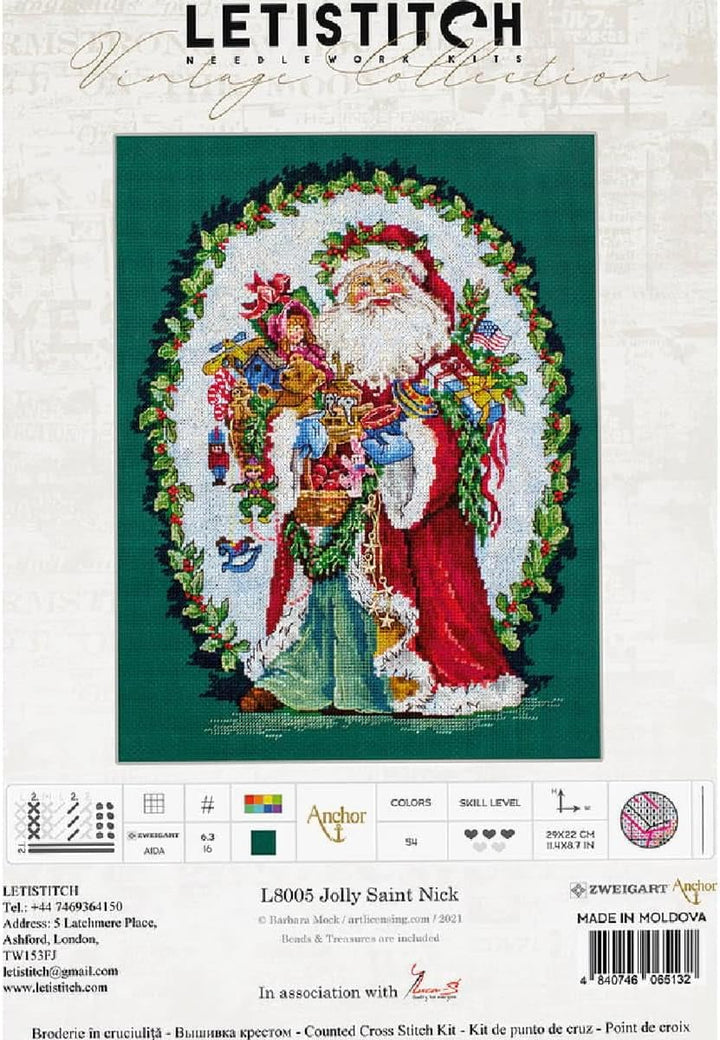 Letistitch Kreuzstich Set Jolly Saint Nick Zählmuster, 29x22cm