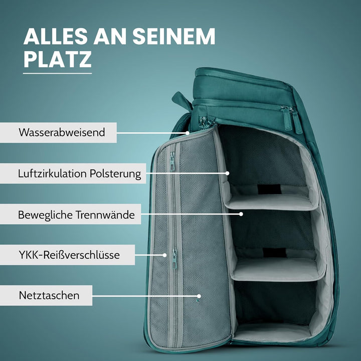 Zeeksack The Organizer - Grosser Rucksack Hellblau 40L - Wasserabweisender Handgepäck-Reiserucksack