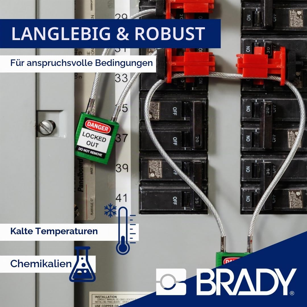 Brady Kompaktes Kabel-Sicherheitsvorhängeschloss, 32mm x 16mm, Schwarz 32mm x 16mm Schwarz, 32mm x 1
