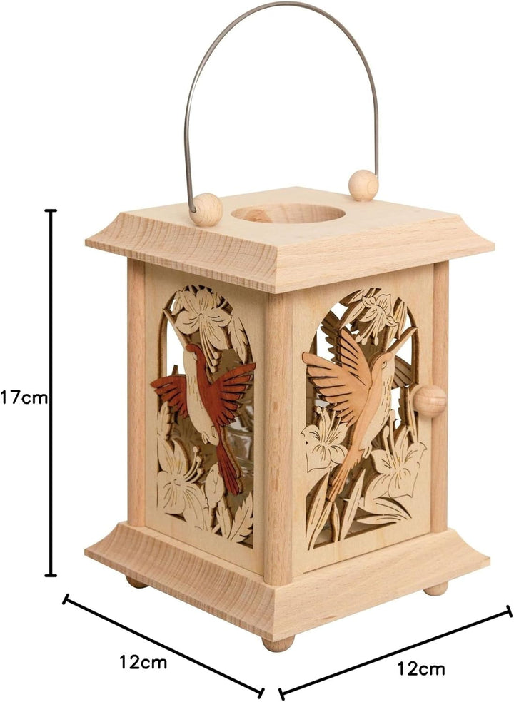 Drechslerei Kuhnert Tischlaterne/Teelichthalter - Motiv: Kolibri aus Edelholz - Masse: 11,5 x 11,5 x