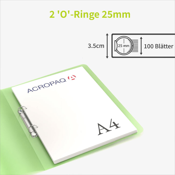 ACROPAQ - 12 x Ringordner A4 - Ordner schmal, Pastell, Mit 3.5 Ringen, 3,5 cm Rückenbreite - Ringord