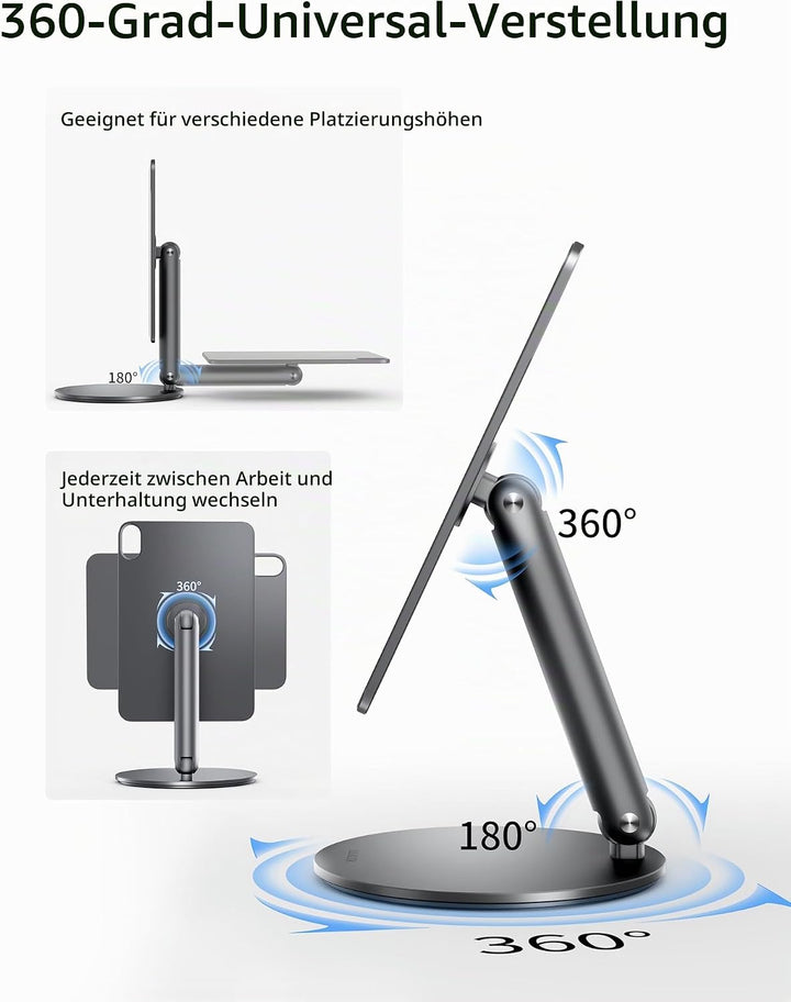 LULULOOK Magnetisch iPad mini 7 Ständer mit 360° Drehbar Basis, Aluminium Faltbar Mini 6 Halterung T