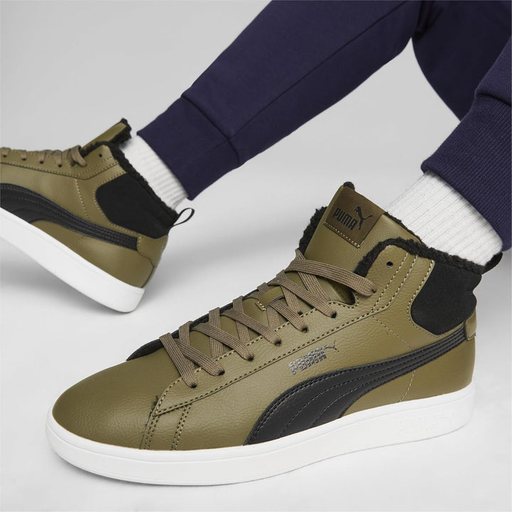 PUMA Unisex Smash 3.0 Mid WTR Sneaker, Olive Drab Puma Black Puma White