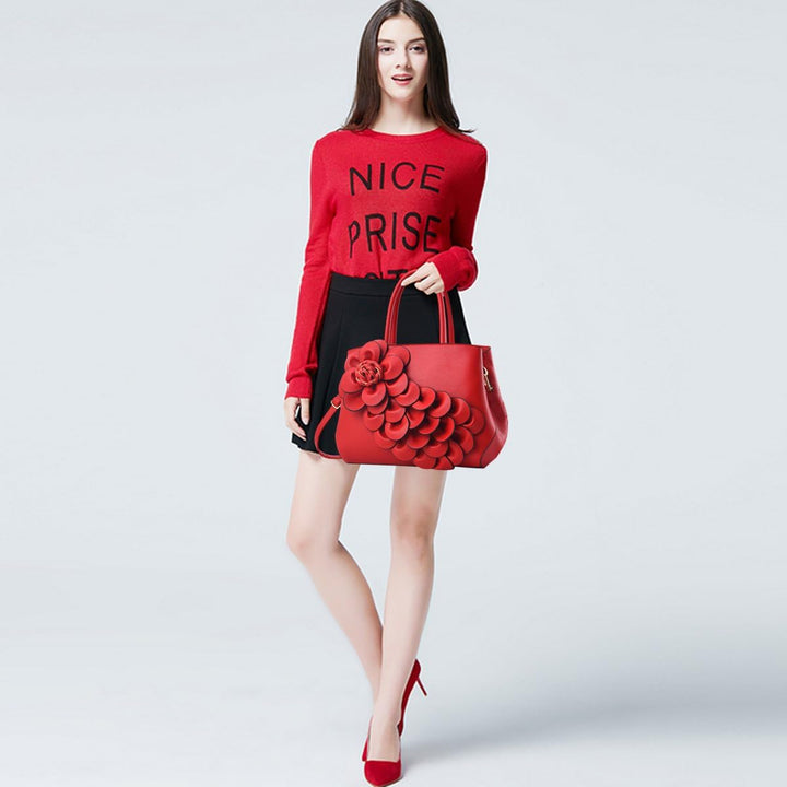 NICOLE & DORIS Umhängetasche Umhängetasche Handtasche Blumenmotiv für Damen Rot, Rot