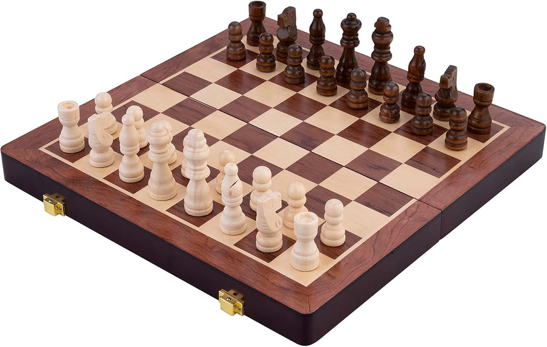 Engelhart - Schach/Backgammon Holzkiste - Wende- und Klappbrett - Inklusive Teile (30 cm) 30 x 30 cm