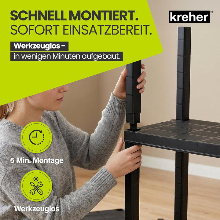 Kreher® Kunststoffregal „Neo“ mit 4 Böden - Steckregal für Haushalt, Keller & Garage - Standregal, L