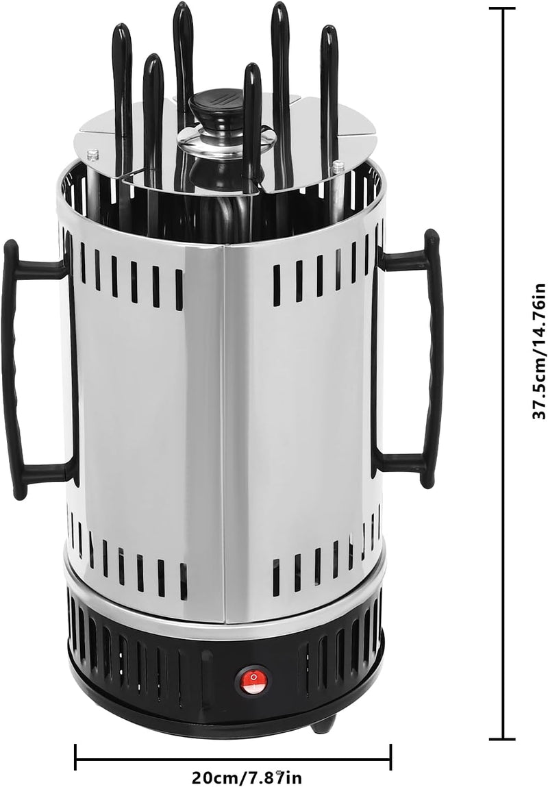 Vertikaler Edelstahl Elektro-Tischgrill inkl. 6 Spiesse, BBQ Vertikalgrill Rundgrill für Schaschlik-