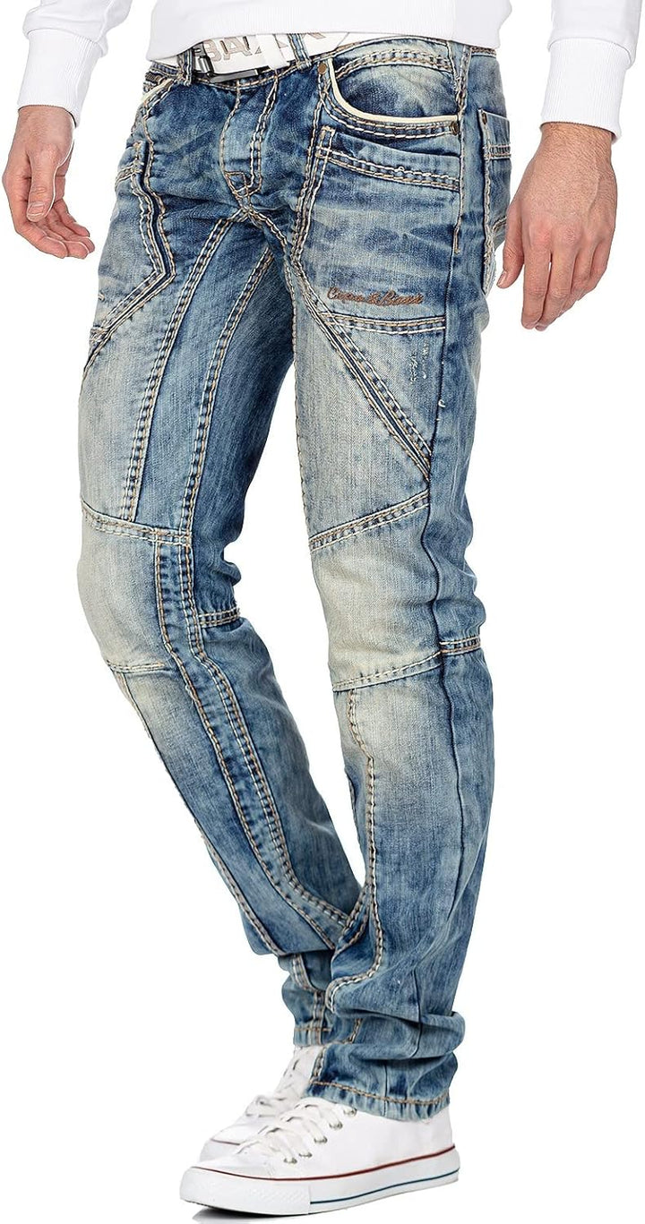 Cipo & Baxx Herren Jeans – Stylische Regular-Fit Denim mit Stone-Washed-Design, Used-Look & markante