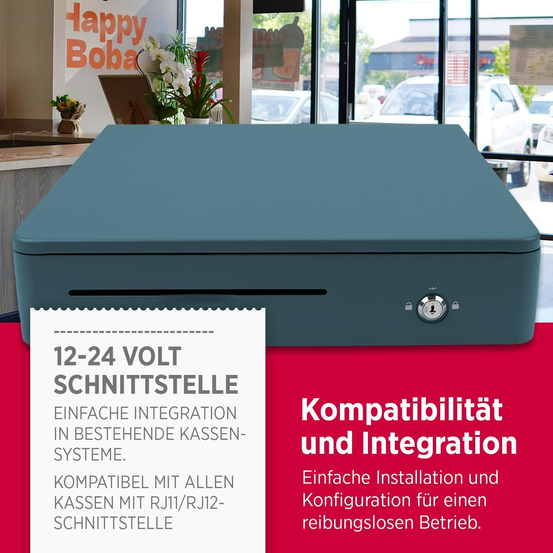 OLYMPIA M 405 Blau | Kassenlade mit 8 Münz- & 4 Scheinfächern | Robuste Kassenschublade Unterbau aus