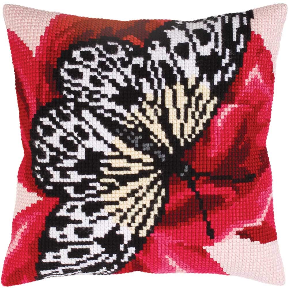 Collection d'Art Schmetterlingsgrafiken Kreuzstichkissen, Baumwolle, Mehrfarbig, 40x40cm Butterfly G