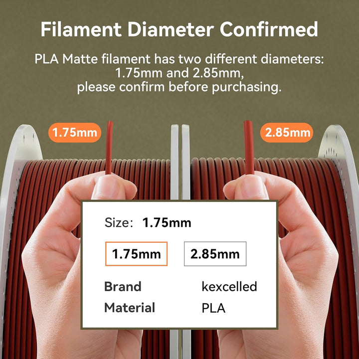 kexcelled Matte PLA Filament 1,75 mm +/- 0,03 mm, Glanzfreie Farbe, Matt Textur, 3D Drucker Filament