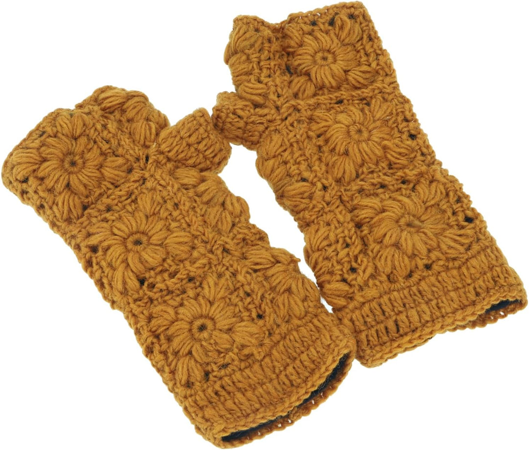 GURU SHOP Gehäkelte Handstulpen Blümchen, Armstulpen aus Schurwolle, Pulswärmer, Herren/Damen, Rot,
