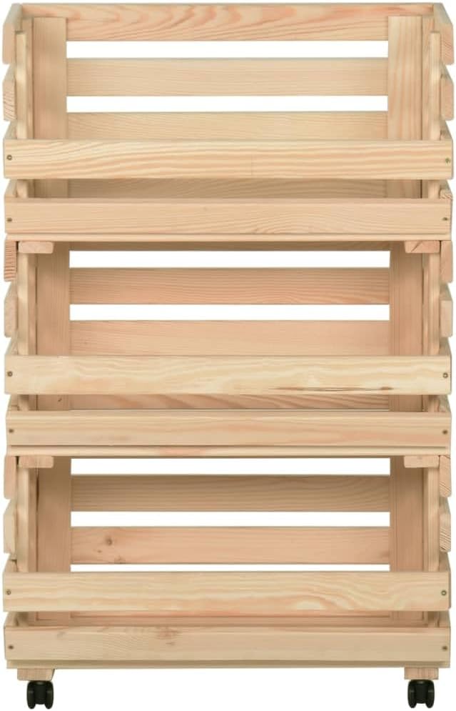 vidaXL Kiefernholz Massiv Gemüsewagen mit Rollen Obstwagen Küchenregal Obstregal Rollwagen Gemüsekor