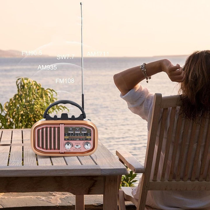 Retro Radio Klein mit Bluetooth,AM/FM/SW Solarbetrieben Kleines Vintage-Radio, Bluetooth-Lautspreche