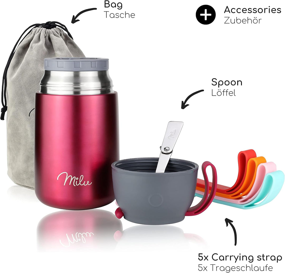 Milu® Thermobehälter 450, 650ml, 800ml | Edelstahl Warmhaltebehälter | Essensbehälter | Speisegefäss