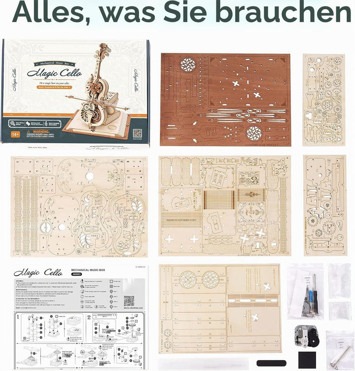 ROBOTIME 3D Puzzle Holz für Erwachsene, Modellbausatz zu Bauen, Magic Cello Spieluhr Zahnrad Modell