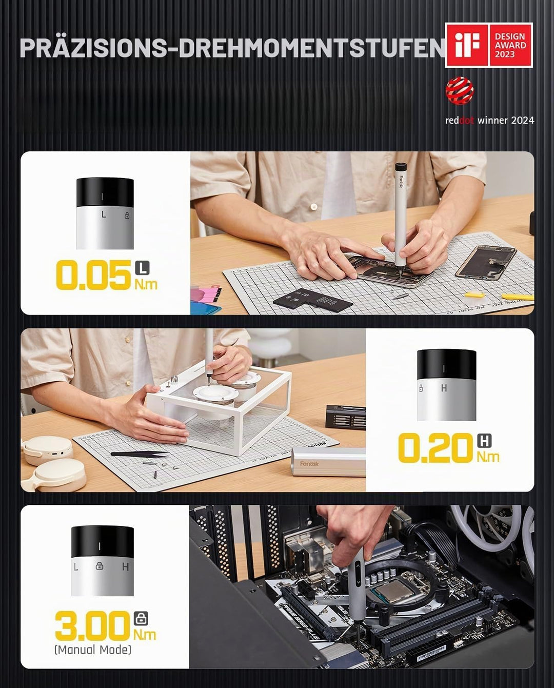 Fanttik E1 MAX Akkuschrauber，50 in 1 Magnetische Präzisions- Kit, 2 Gänge Drehmoment Elektro Schraub