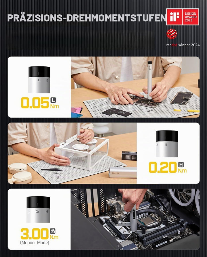 Fanttik E1 MAX Akkuschrauber，50 in 1 Magnetische Präzisions- Kit, 2 Gänge Drehmoment Elektro Schraub