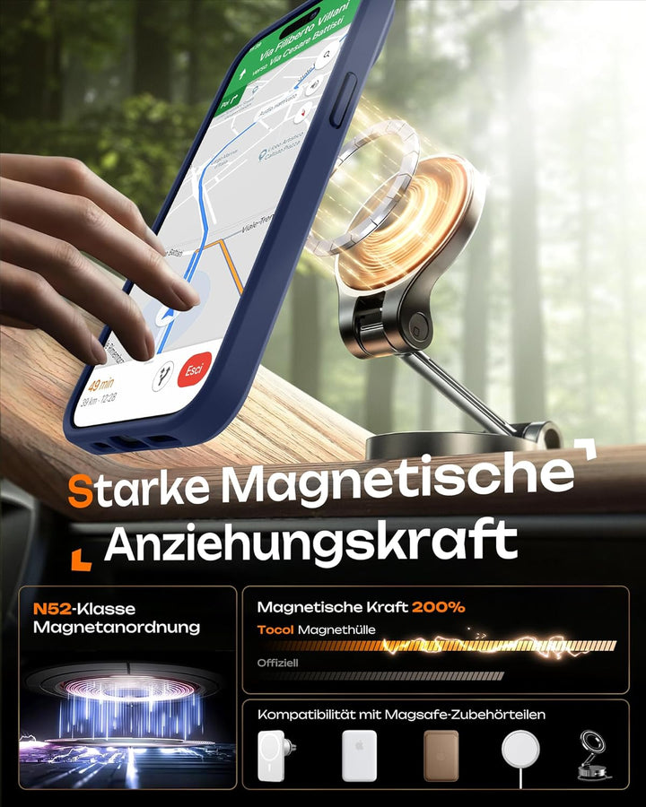 TOCOL 3 in 1 für iPhone 15 Hülle für Magsafe, Vollständiger Kameraschutz Stossfest Kratzfest Magneti