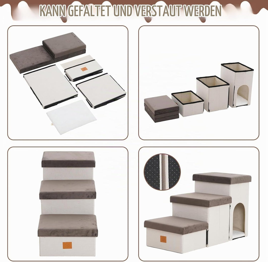 3 Stufen hundetreppe für kleine Hunde hundetreppe mit stauraum für Bett Sofa 44cm hoch katzentreppe