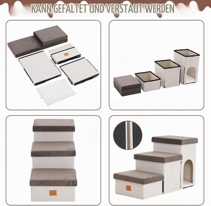 3 Stufen hundetreppe für kleine Hunde hundetreppe mit stauraum für Bett Sofa 44cm hoch katzentreppe