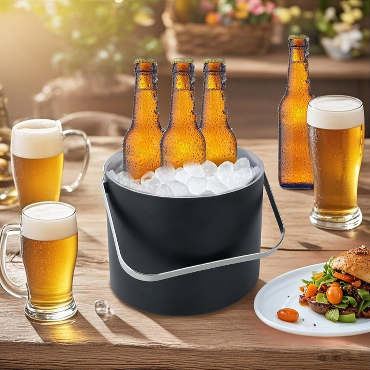 3L Moderner isolierter Eiskübel mit Silikondeckel,Edelstahl Eiswürfelbehälter,doppelwandiger Eiskübe