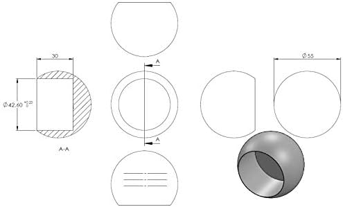 Rohrabschluss-Kugel ø 55mm, massiv, für Rohr ø 42,4mm