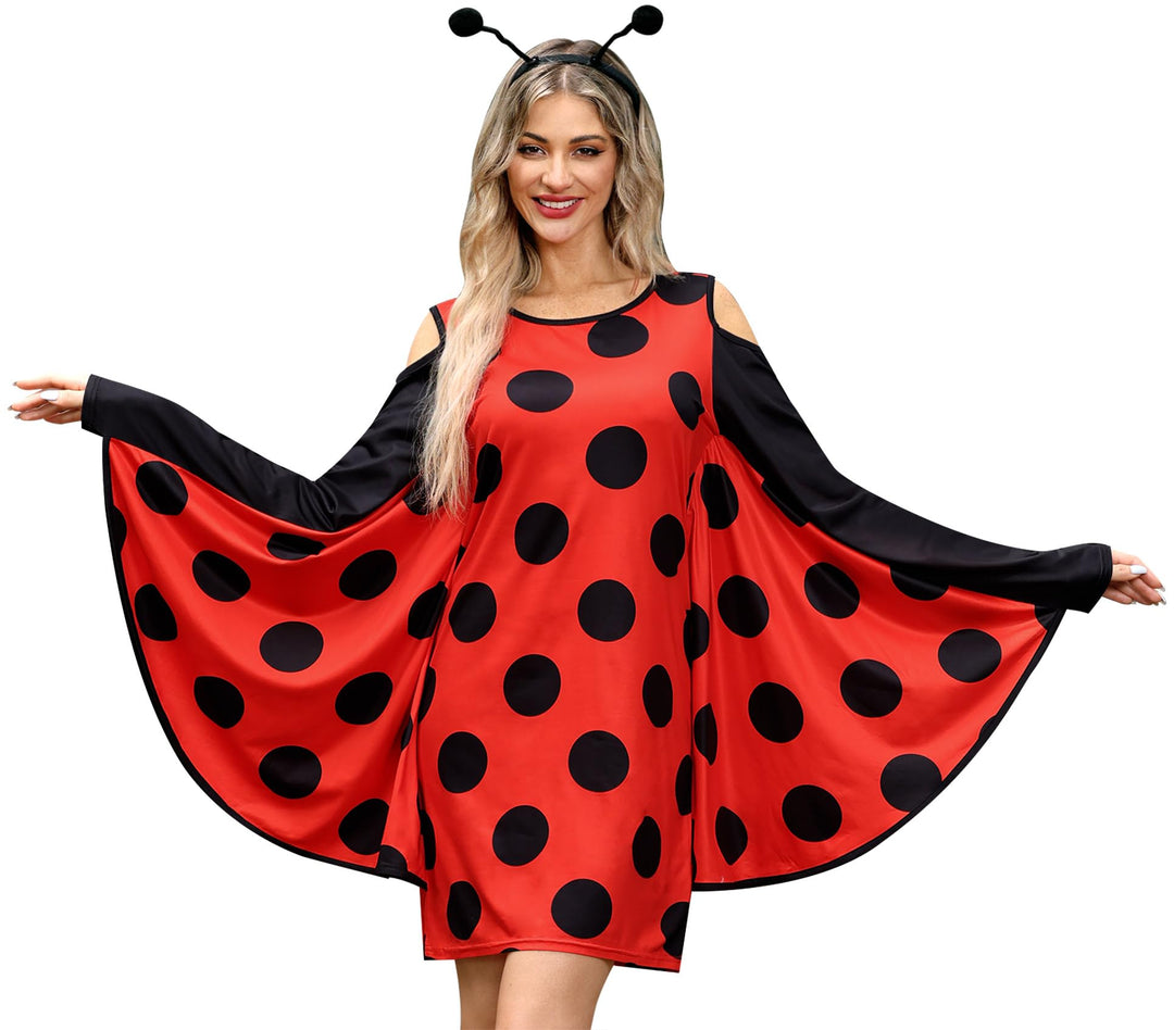 For G and PL Damen Halloween Karneval Langarm Insekt Cosplay Kostüm Kalte Schulter Party Kleid S-XXL