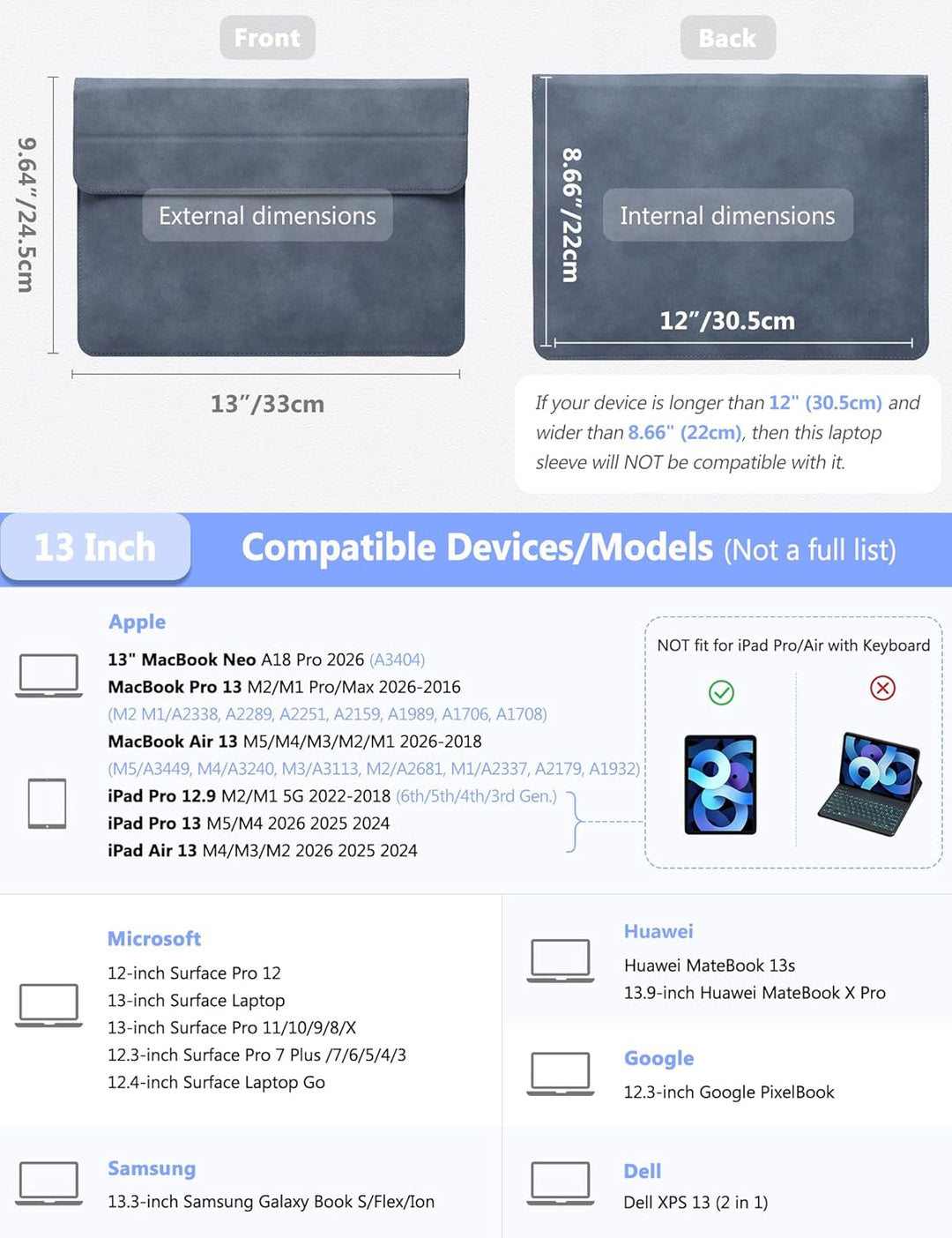 HYZUO 13 Zoll Laptop Hülle mit Standfunktion für 2026-2018 MacBook Air 13 M5 M4 M3 M2 M1, 2026 13" M