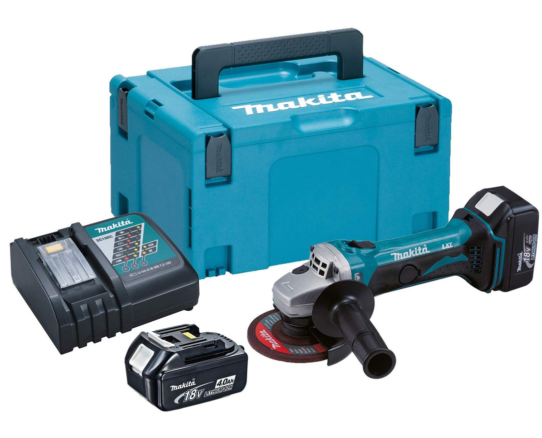 Makita Akku-Winkelschleifer, (18 V im Makpac mit 2 Akkus 4,0 Ah + Ladegerät), DGA452RMJ, im MAKPAC m