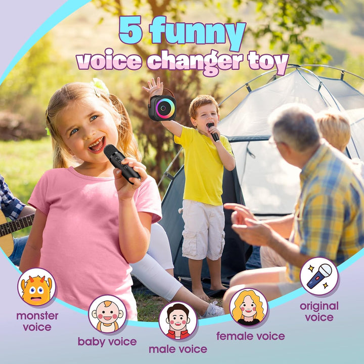 Karaoke Maschine Kinder mit 2 Mikrofonen - Tragbar Bluetooth Karaoke Mikrofon mit RGB-Leuchten, Mini