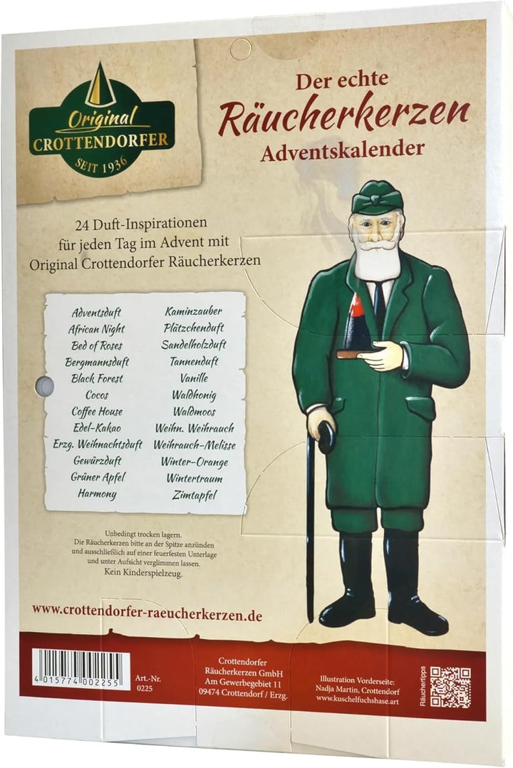 Crottendorfer Adventskalender - 24 Düfte - Hochformat (21x30cm) - Crottendorfer Räucherkerzen für We