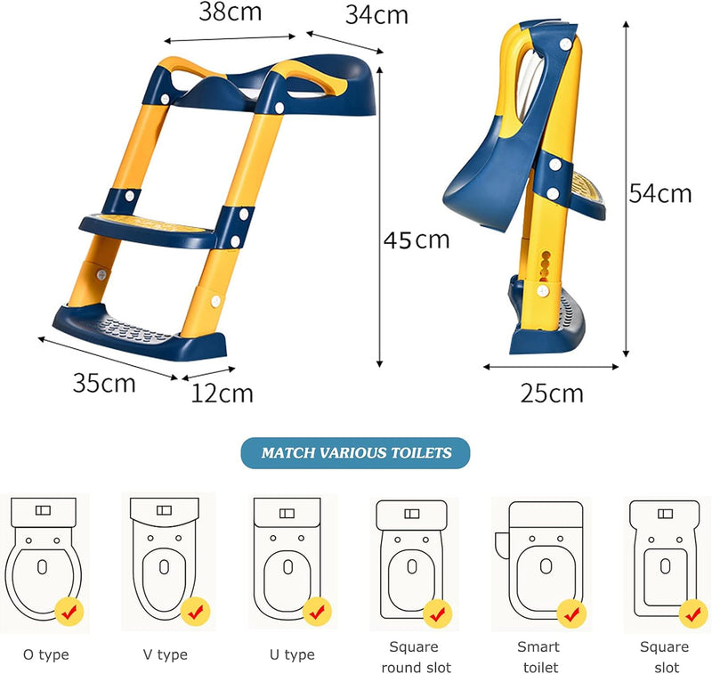 Barakara Toilettentrainer mit Treppe, Faltbar Toilettensitz Kinder mit Treppe Armlehnen Weichem Kiss