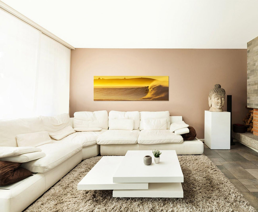 Paul Sinus Art Panoramabild auf Leinwand und Keilrahmen 150x50cm Neuseeland Meer Wellen Morgendämmer